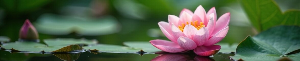 Fototapeta premium Soft pink peony bloom in white water lily pond, floral, flowers