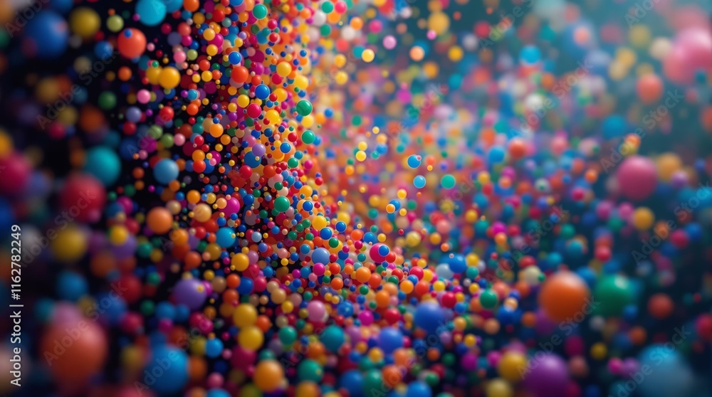 Aufkleber colorful array of abstract, round shapes in various bright colors, creating a visually striking and vibrant scene. The shapes appear to be floating or suspended in the air, giving the image a dynamic 