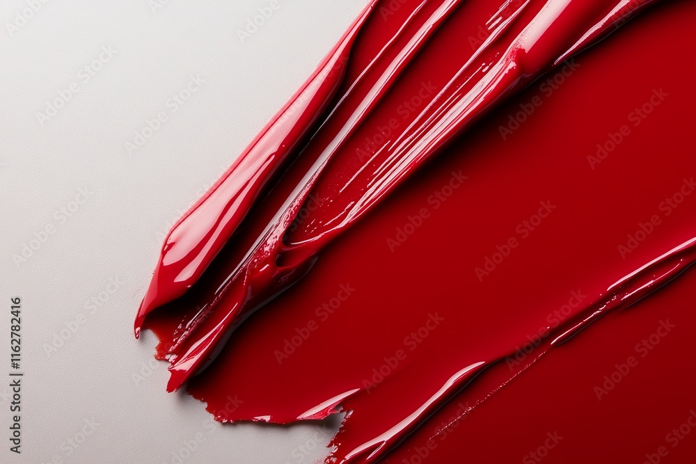 Poster a close-up of textured red paint smeared across a clean surface, showcasing rich color and artistic 