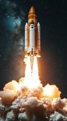 Rocket Launch. Space shuttle launch night sky stars bright flame rocke