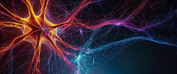 A striking image of a neural network with synapses firing in a colorful display of interconnectedness