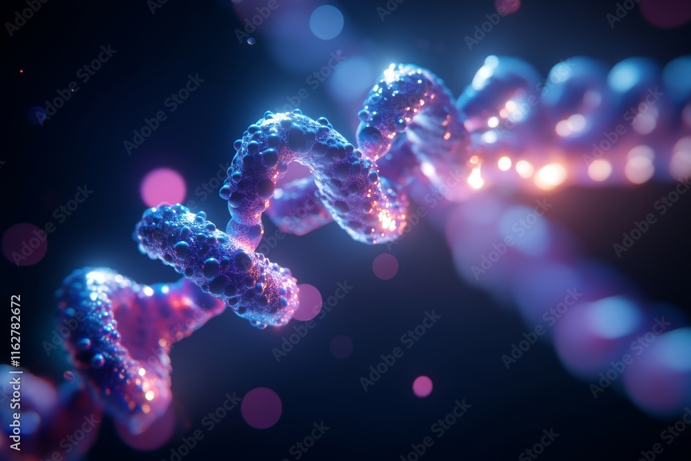 Poster a close-up view of a colorful, spiraling molecular structure showcasing intricate details and vibran