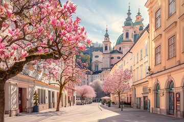 Fototapeta premium Panoramic view of the old town of Ljubljana, Slovenia