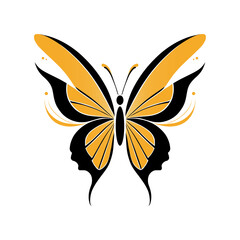 Butterfly Vector Art Silhouette in Black and Gold, Elegant Flying Butterfly Illustration with Modern Design Elements