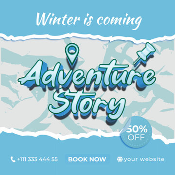 Adventure story Travel Banner for Seasonal Tourism Promotions with Editable Text Effect