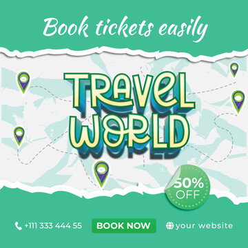 Travel World Banner for Seasonal Tourism Promotions with Editable Text Effect