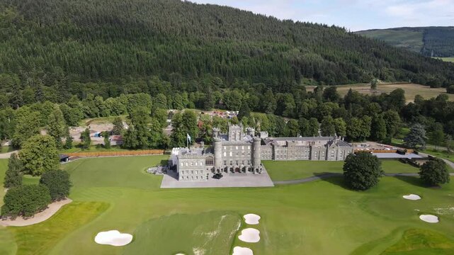 Aerial view of Taymouth Castle in Aberfeldy, Scotland, UK