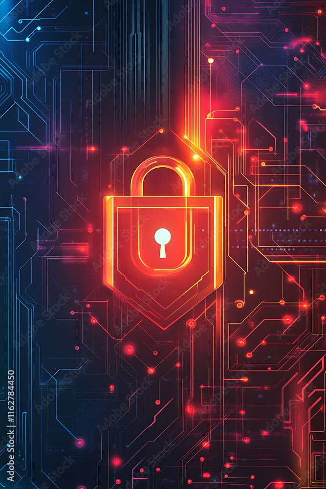 Aufkleber a digital lock symbol representing cybersecurity and data protection on a circuit background.