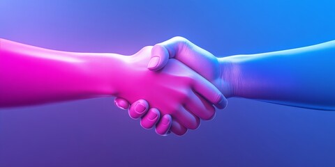 A creative representation of collaboration and agreement with hands shaking in vibrant colors, symbolizing partnership and unity.