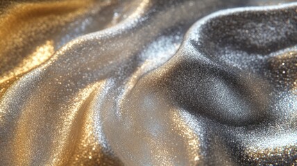 Shimmering Textures of Golden and Silver Fabric Capturing Luxurious Elegance and Depth