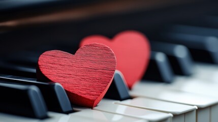 Close-up of red hearts on piano.