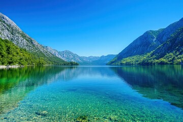Stunning Tranquil View of Clear Blue Sea and Mountains