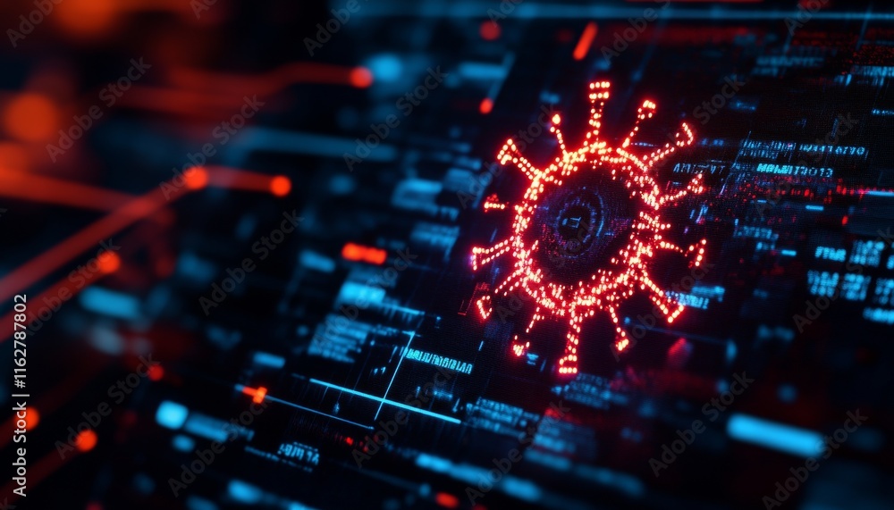 Aufkleber a futuristic digital representation of a virus, showcasing intricate patterns and glowing effects on