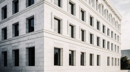 Close-up of the facade of a building with white columns.