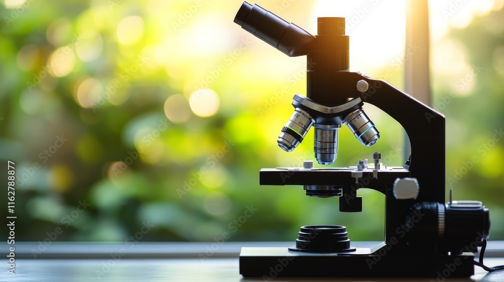 Poster microscope in natural light with shallow depth of field
