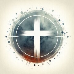 Fototapeta premium A watercolor cross with abstract background, blending pastel colors in a circular design, symbolizing faith and spirituality