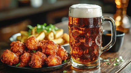 Delicious Beer and Crispy Chicken Wings Delight