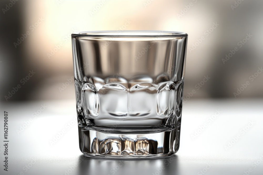 Poster a single shot glass resting on a tabletop, ready for use
