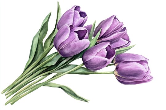 A bouquet of purple tulips against a clean white backdrop