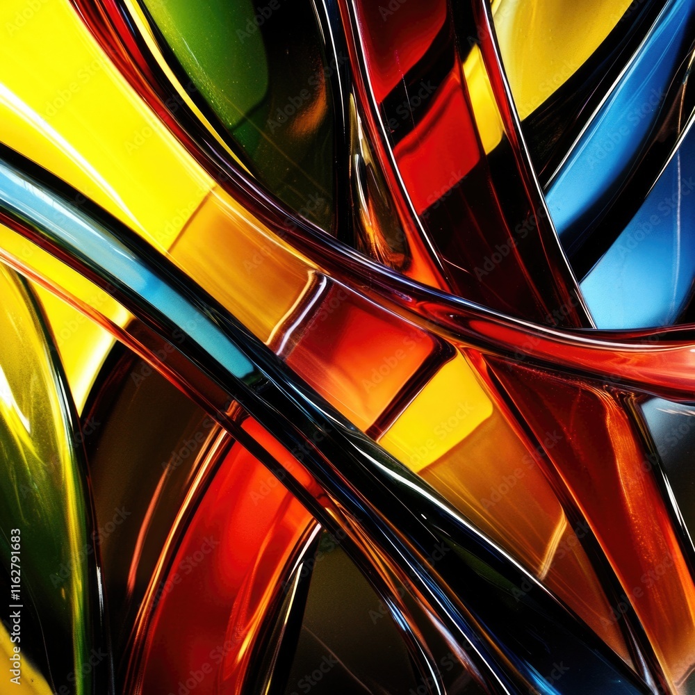 Poster a collection of vibrant glass vases in various colors and shapes, ideal for use as decorative elemen