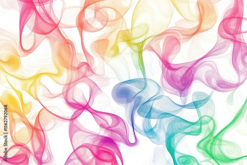 Poster A group of colored smoke swirls against a white background, creating a vibrant and dynamic visual effect