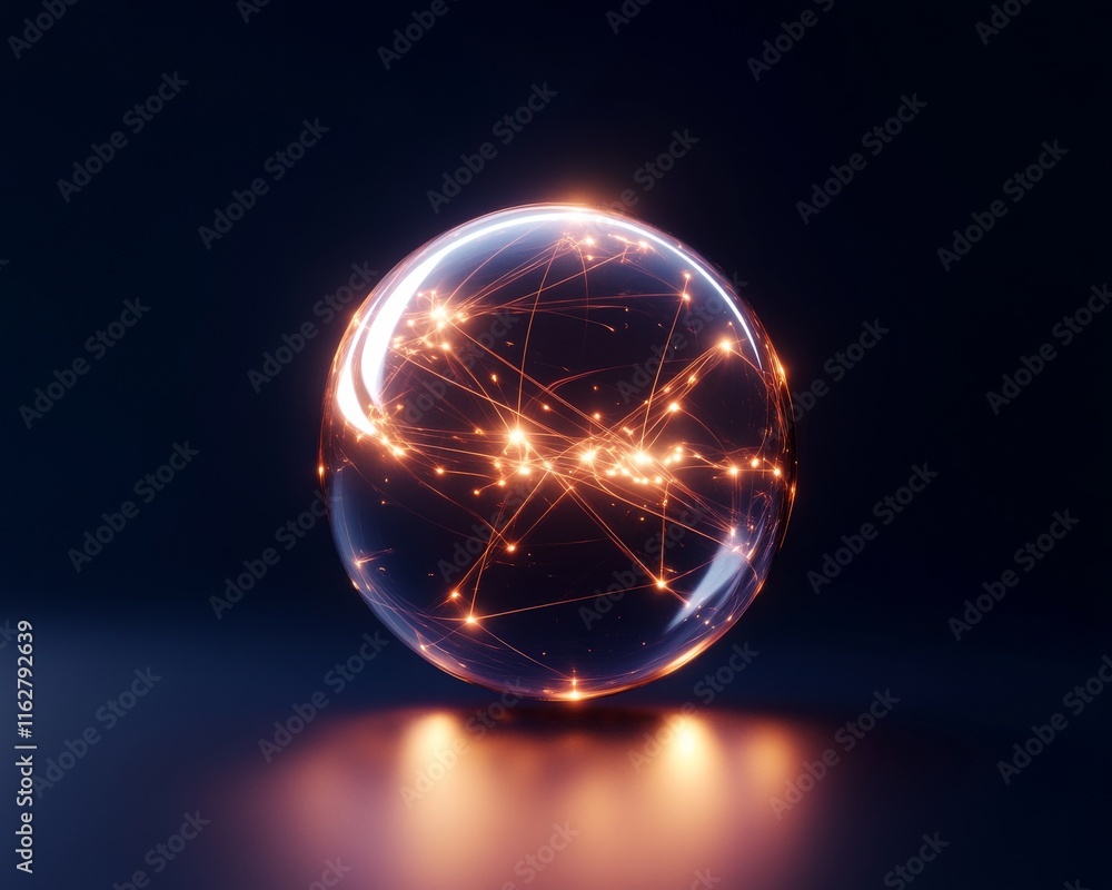 Poster a glowing spherical design with interconnected lights, symbolizing technology and connectivity in a 
