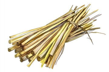 A collection of bamboo sticks arranged on a clean white background