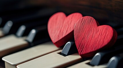Close-up of red hearts on piano.
