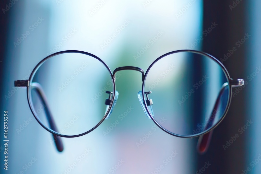 Poster a pair of glasses resting on a table surface
