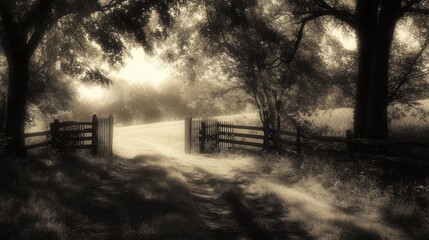 Serene Fencing Scene in Soft Black and White Light