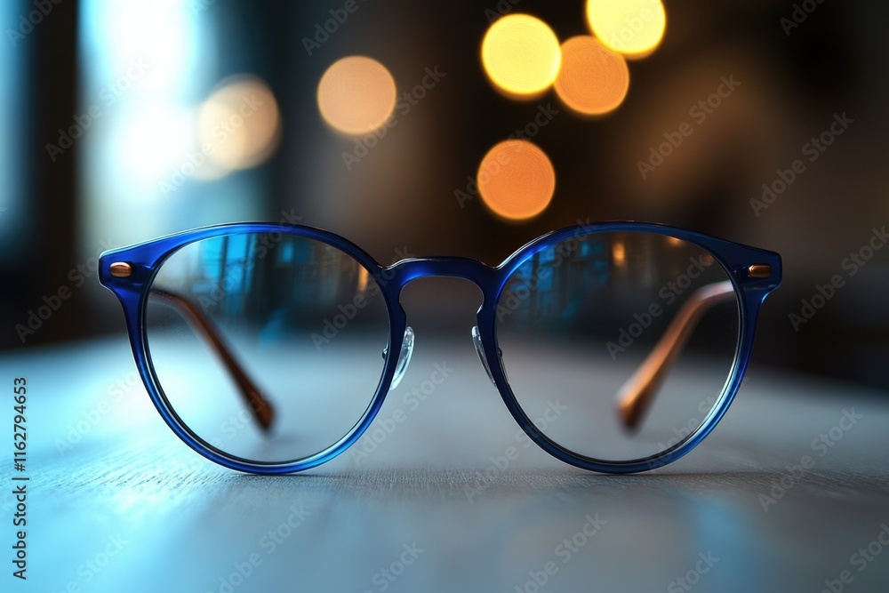 Poster a pair of glasses placed on a table with no other objects in sight