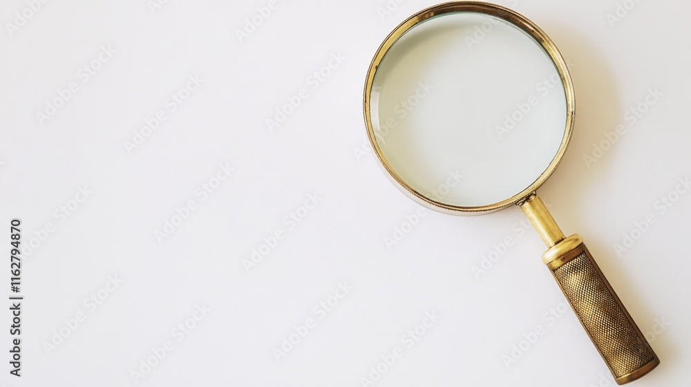 Poster a close-up shot of a magnifying glass on a table, often used for examining small objects or details