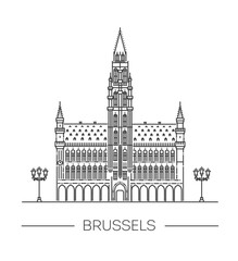Fototapeta premium Town Hall. Brussels, Belgium. Vector outline illustration