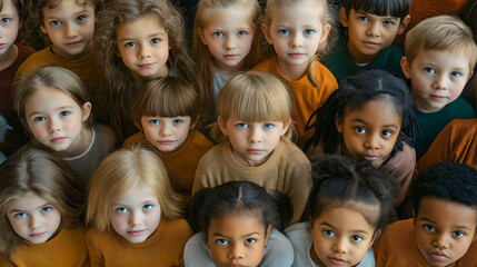 Multicultural children sharing friendship moments, diverse young students in unity, multiracial kids showing community spirit, international preschool group with solidarity