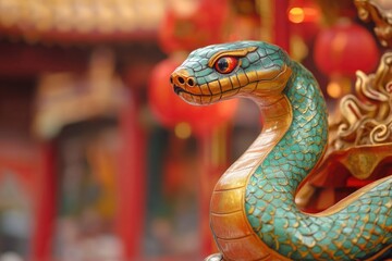 Obraz premium A detailed shot of a serpent's face on a statue, suitable for use in illustrations or as a decorative element