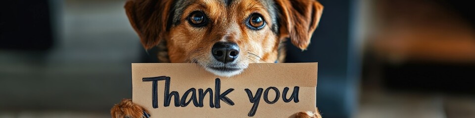 cute dog holding the inscription thank you.animal.