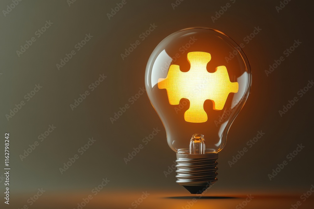 Aufkleber bright puzzle piece light bulb symbolizing creative solutions with soft gradient background in moder