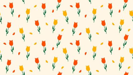 Minimalist Colorful Seamless Tulip Pattern Background. Vector Illustration. Wallpaper