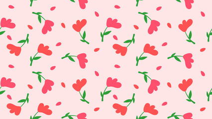 Minimalist Pink Seamless Tulip Pattern Background. Vector Illustration. Wallpaper