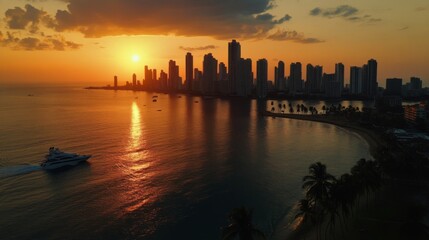 Fototapeta premium Aerial View of Skyline During Golden Hour