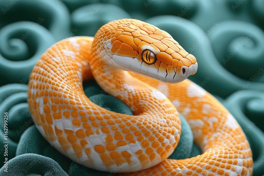 Poster A toy snake sits on top of a green surface, great for use in educational or playful contexts
