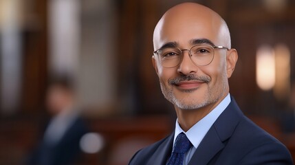 Fototapeta premium Close-up Photo: Confidently Smiling Businessman Portrait, Professional Headshot in Office Setting. AI Generated