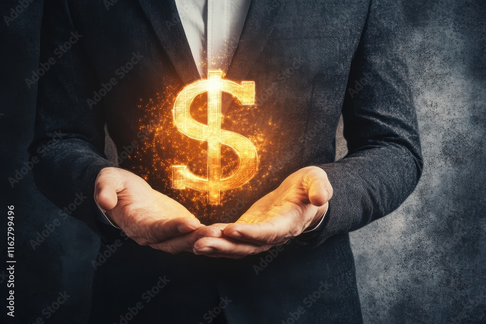 Poster abstract hand-drawn sketch of a dollar sign with dramatic shading and shimmering effect on a financi