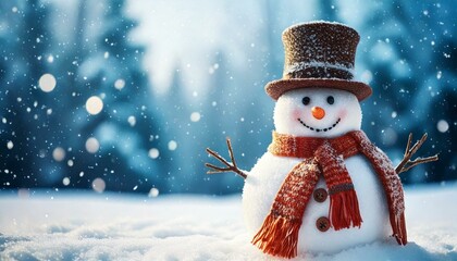 Snowman in a snowy background with sunlight