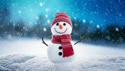 Snowman in a snowy background with sunlight