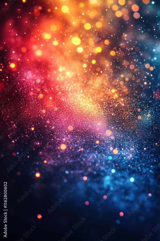 Poster A blurred image of vibrant lights against a dark backdrop, ideal for use in designs where a sense of mystery or energy is needed