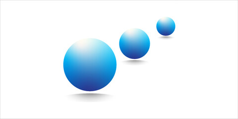 Set with glass colorful blue balls. Glossy realistic ball, 3D abstract vector illustration highlighted on a white background. Big metal bubble with shadow.