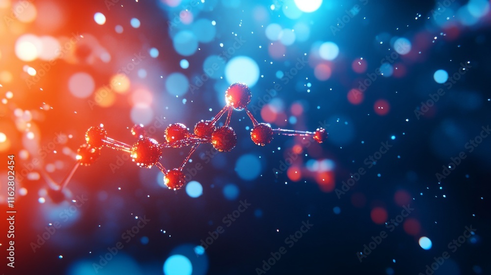 Poster a stunning visual representation of molecular structures and particles, showcasing vibrant colors an