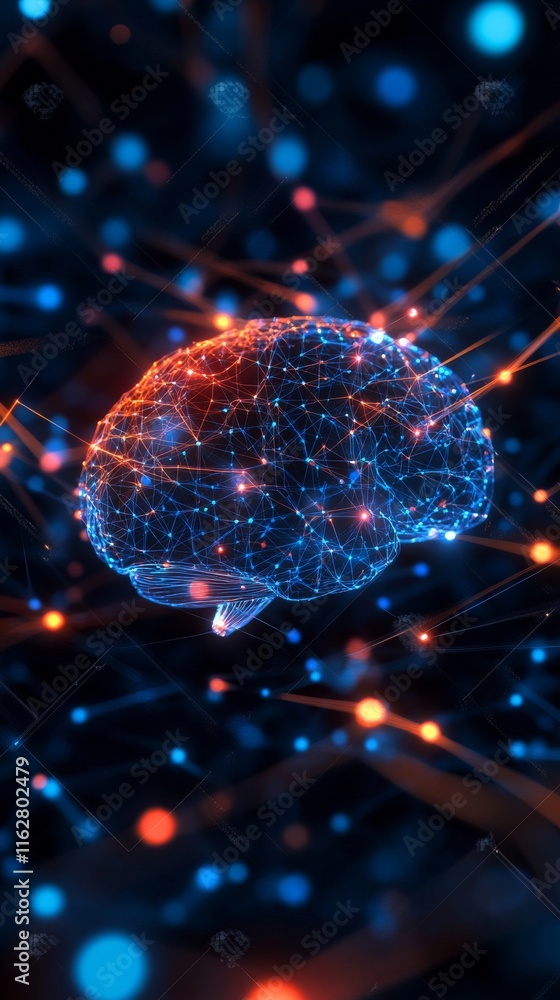 Poster a stunning visualization of a brain highlighting neural connections, representing technology and mod
