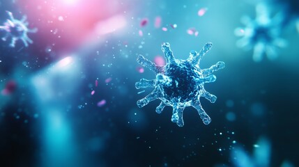 A stunning visual representation of a virus, showcasing its intricate structure in a vibrant and colorful microenvironment.